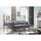 Hollywood 82 in. Velvet Chesterfield 3-Seater Sofa with 2-Throw Pillow - 82L x 35W x 34H