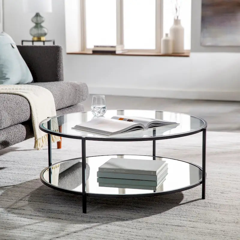 Alecsis Glass Round Coffee Table - 14H x 36W x 36D