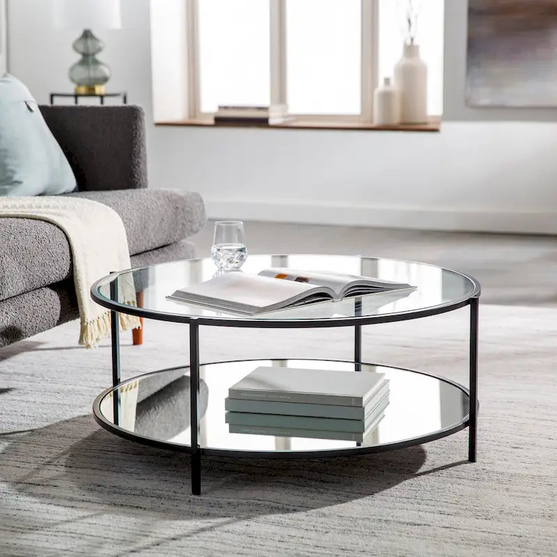 Alecsis Glass Round Coffee Table - 14H x 36W x 36D