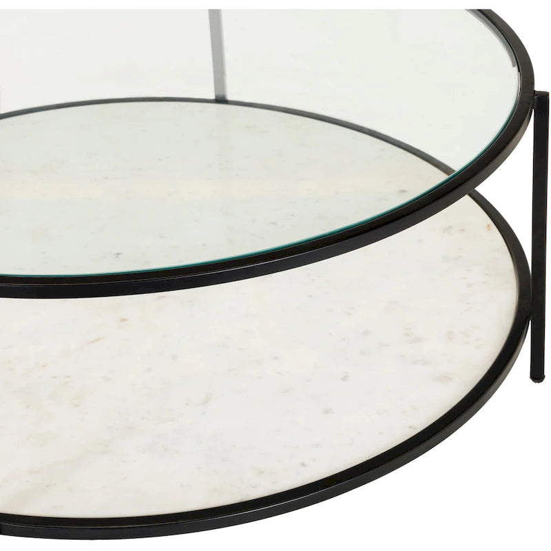 Alecsis Glass Round Coffee Table - 14H x 36W x 36D