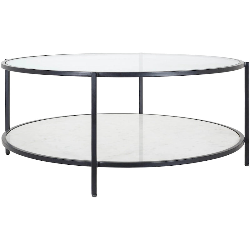 Alecsis Glass Round Coffee Table - 14H x 36W x 36D