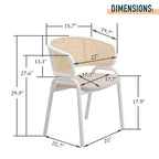 Ervilla Modern Stylish Side Chair with Rattan Back and White Steel Legs for Dining Room & Kitchen, Set of 2