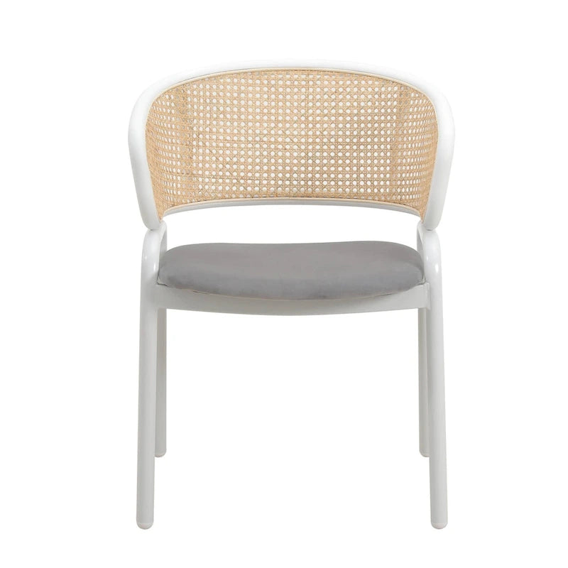 Ervilla Modern Stylish Side Chair with Rattan Back and White Steel Legs for Dining Room & Kitchen, Set of 2