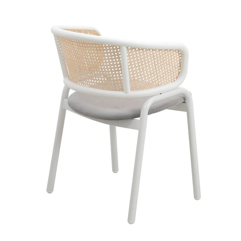Ervilla Modern Stylish Side Chair with Rattan Back and White Steel Legs for Dining Room & Kitchen, Set of 2