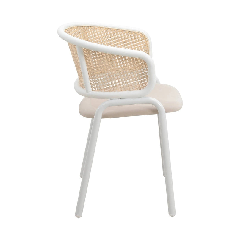 Ervilla Modern Stylish Side Chair with Rattan Back and White Steel Legs for Dining Room & Kitchen, Set of 2
