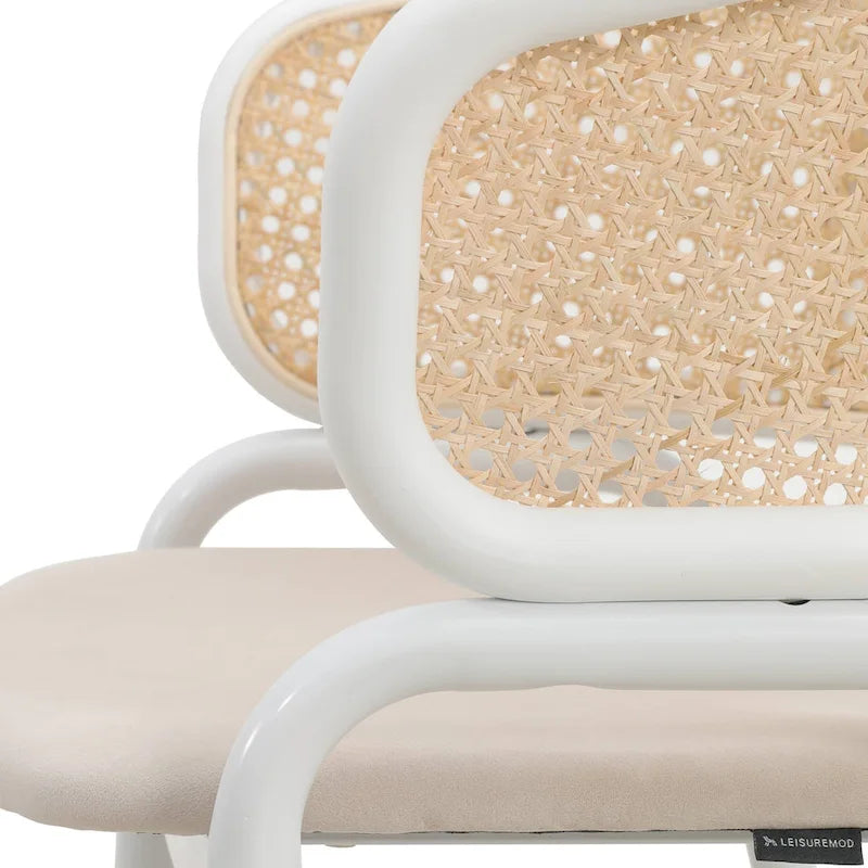 Ervilla Modern Stylish Side Chair with Rattan Back and White Steel Legs for Dining Room & Kitchen, Set of 2