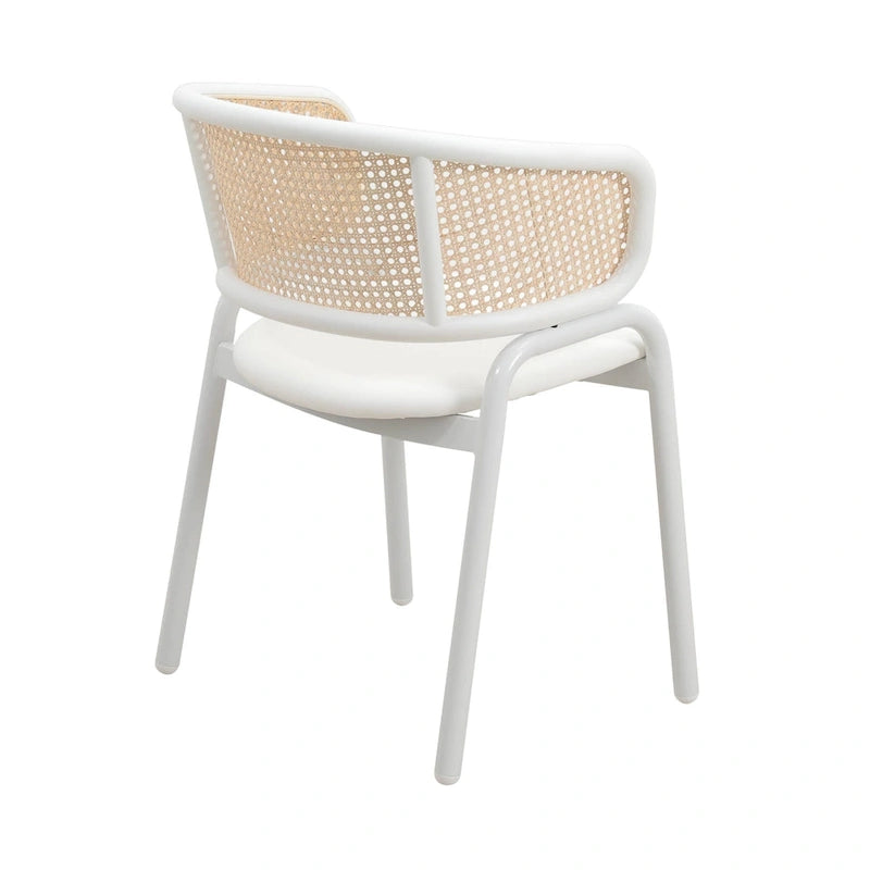 Ervilla Modern Stylish Side Chair with Rattan Back and White Steel Legs for Dining Room & Kitchen, Set of 2