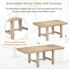 6-Piece Dining Kitchen Table Set, Extendable Wood Dining Table, 4 Upholstered Dining Chairs and Bench, Two 11 Removable Leaf