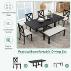 6-Piece Dining Kitchen Table Set, Extendable Wood Dining Table, 4 Upholstered Dining Chairs and Bench, Two 11 Removable Leaf