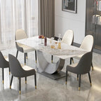 79 Marble Dining Table for 10, Modern Rectangle Kitchen Table with U Shape Pedestal Base