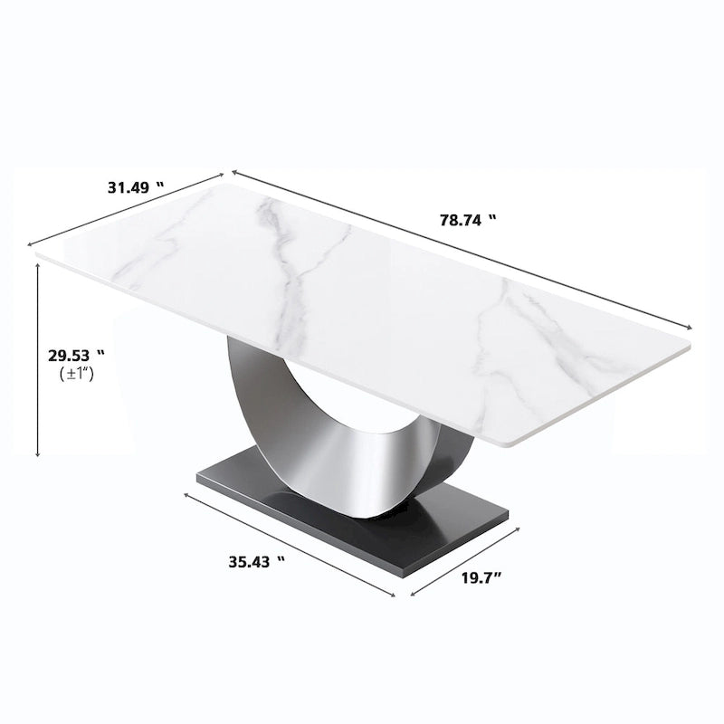79 Marble Dining Table for 10, Modern Rectangle Kitchen Table with U Shape Pedestal Base