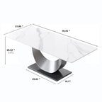 79 Marble Dining Table for 10, Modern Rectangle Kitchen Table with U Shape Pedestal Base