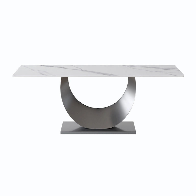 79 Marble Dining Table for 10, Modern Rectangle Kitchen Table with U Shape Pedestal Base
