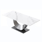 79 Marble Dining Table for 10, Modern Rectangle Kitchen Table with U Shape Pedestal Base