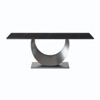 79 Marble Dining Table for 10, Modern Rectangle Kitchen Table with U Shape Pedestal Base