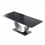 79 Marble Dining Table for 10, Modern Rectangle Kitchen Table with U Shape Pedestal Base
