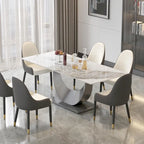 79 Marble Dining Table for 10, Modern Rectangle Kitchen Table with U Shape Pedestal Base