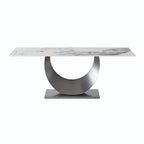 79 Marble Dining Table for 10, Modern Rectangle Kitchen Table with U Shape Pedestal Base