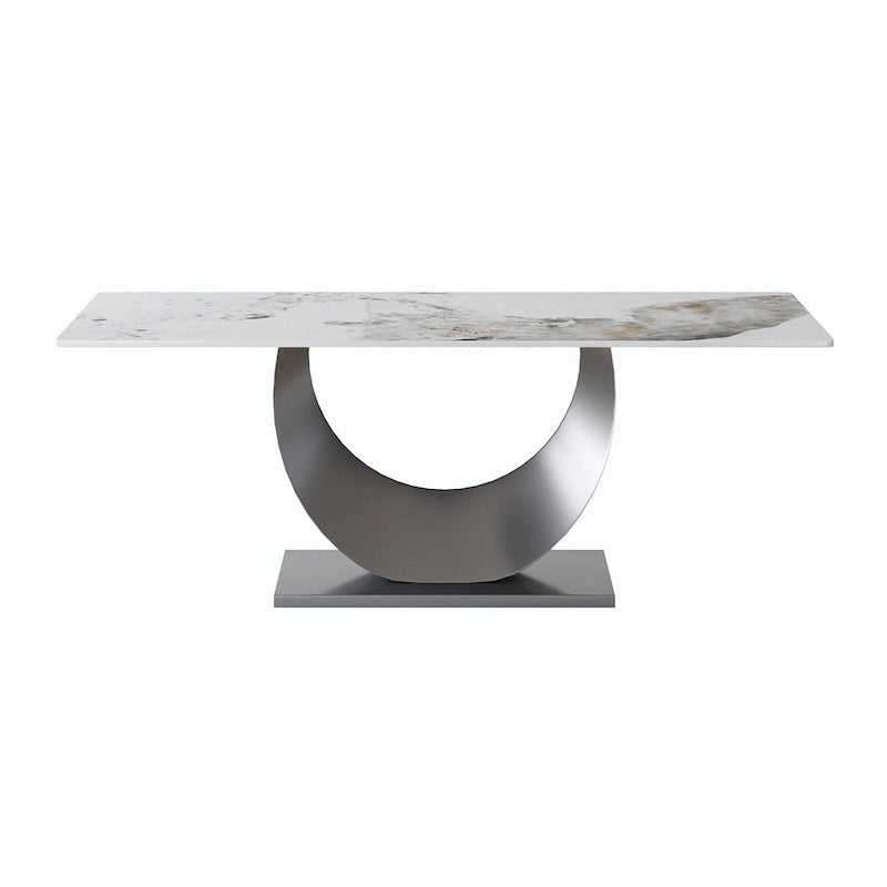 79 Marble Dining Table for 10, Modern Rectangle Kitchen Table with U Shape Pedestal Base