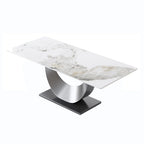 79 Marble Dining Table for 10, Modern Rectangle Kitchen Table with U Shape Pedestal Base
