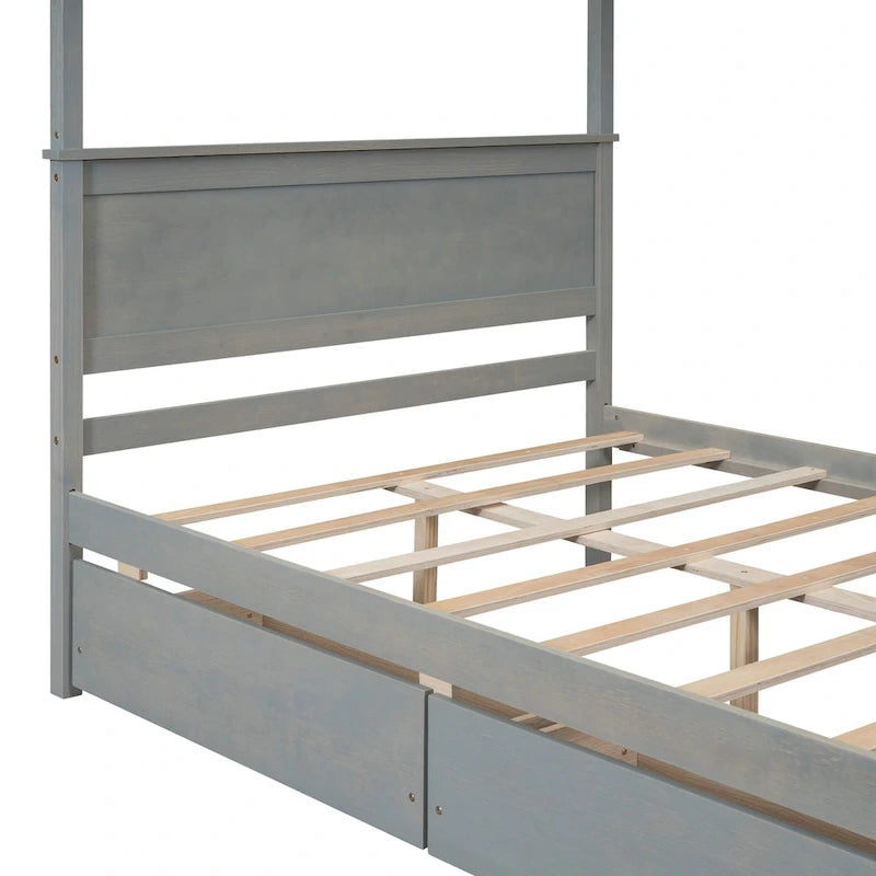 Full Size Wood Canopy Bed with two Drawers