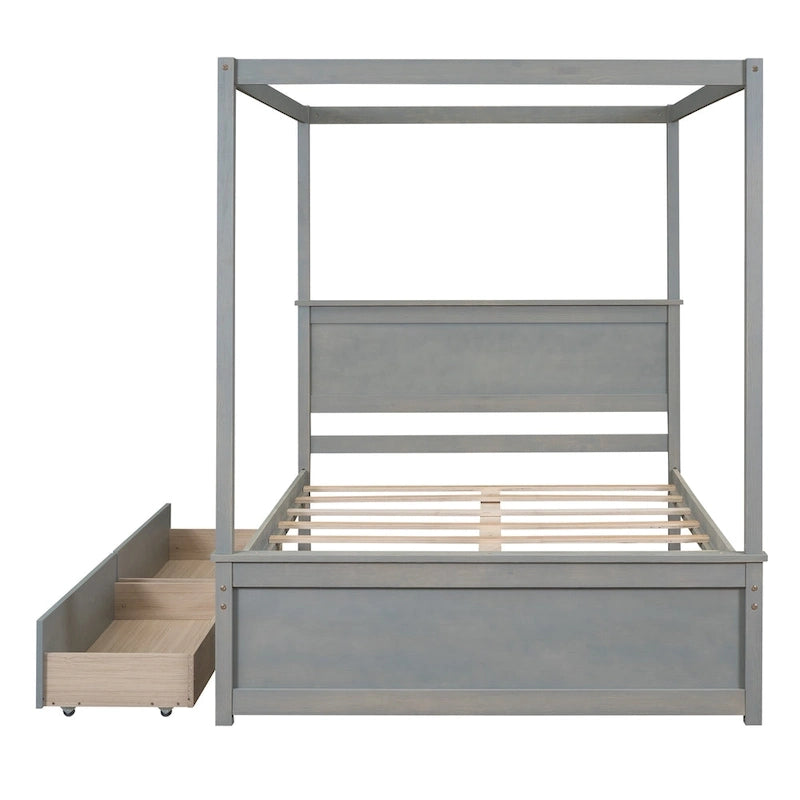 Full Size Wood Canopy Bed with two Drawers