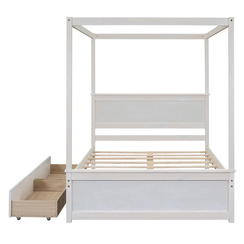 Full Size Wood Canopy Bed with two Drawers