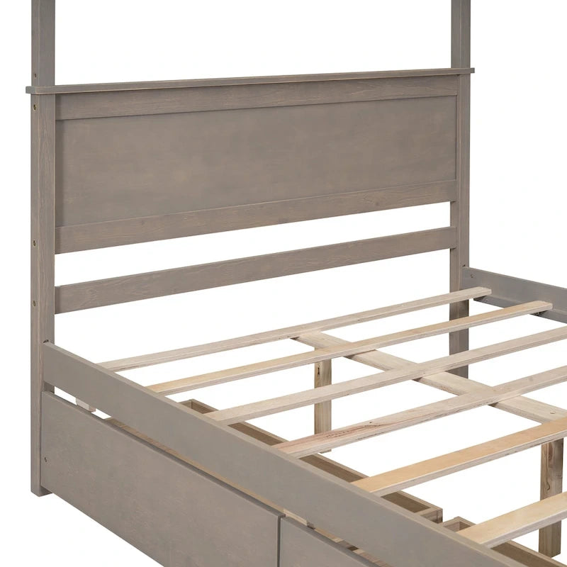 Full Size Wood Canopy Bed with two Drawers