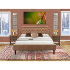 Bed Contains Brown Textured Upholstered Headboard, Footboard and Wood Rails, Slats - Wooden 9 Legs - Black Finish(Size Options)