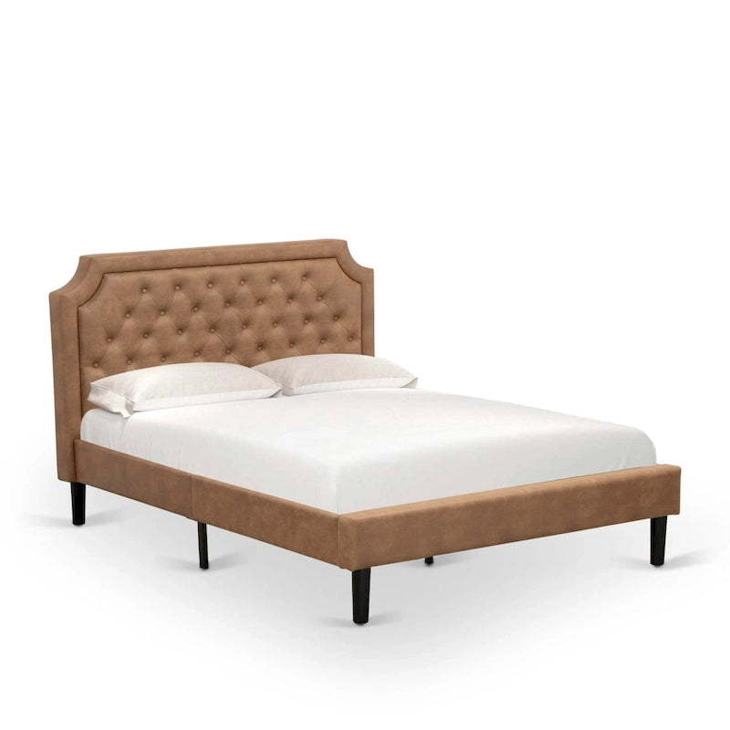 Bed Contains Brown Textured Upholstered Headboard, Footboard and Wood Rails, Slats - Wooden 9 Legs - Black Finish(Size Options)