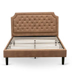 Bed Contains Brown Textured Upholstered Headboard, Footboard and Wood Rails, Slats - Wooden 9 Legs - Black Finish(Size Options)