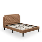 Bed Contains Brown Textured Upholstered Headboard, Footboard and Wood Rails, Slats - Wooden 9 Legs - Black Finish(Size Options)