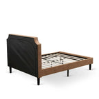 Bed Contains Brown Textured Upholstered Headboard, Footboard and Wood Rails, Slats - Wooden 9 Legs - Black Finish(Size Options)