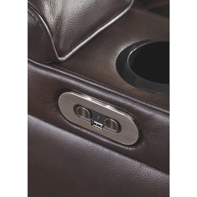 Warnerton Chocolate Brown Faux Leather Power Reclining Sofa - 84 W x 38 D x 44 H