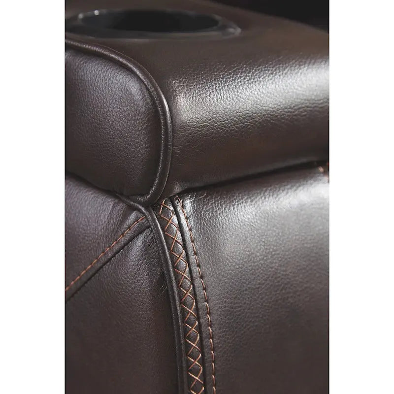 Warnerton Chocolate Brown Faux Leather Power Reclining Sofa - 84 W x 38 D x 44 H