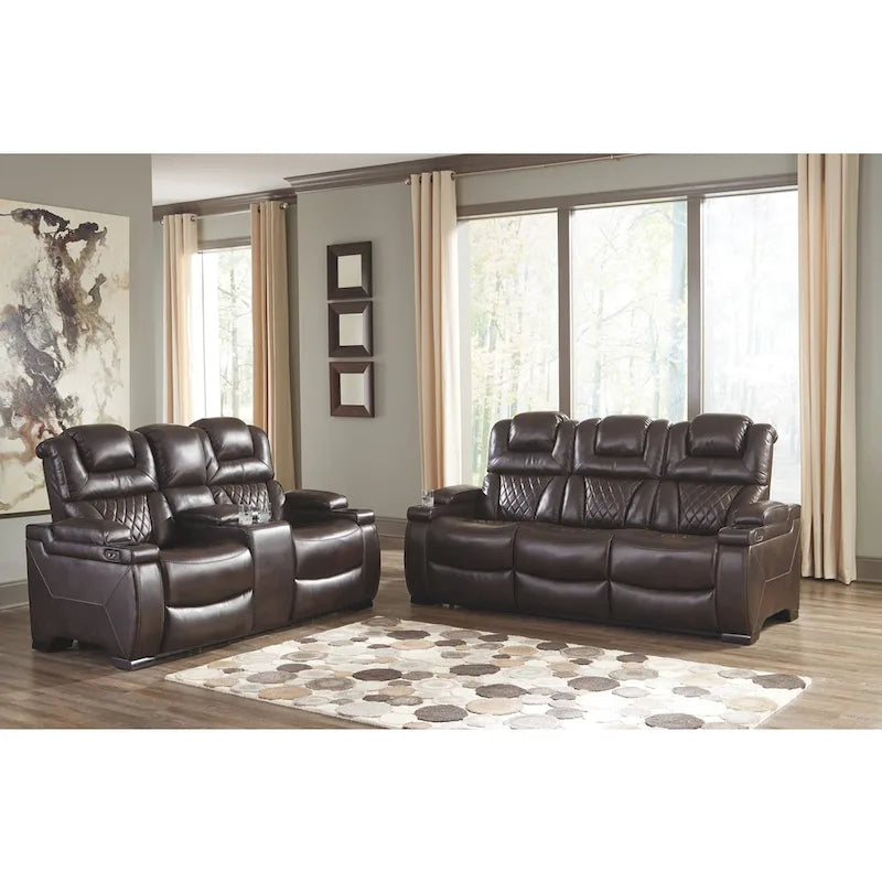 Warnerton Chocolate Brown Faux Leather Power Reclining Sofa - 84 W x 38 D x 44 H
