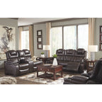 Warnerton Chocolate Brown Faux Leather Power Reclining Sofa - 84 W x 38 D x 44 H