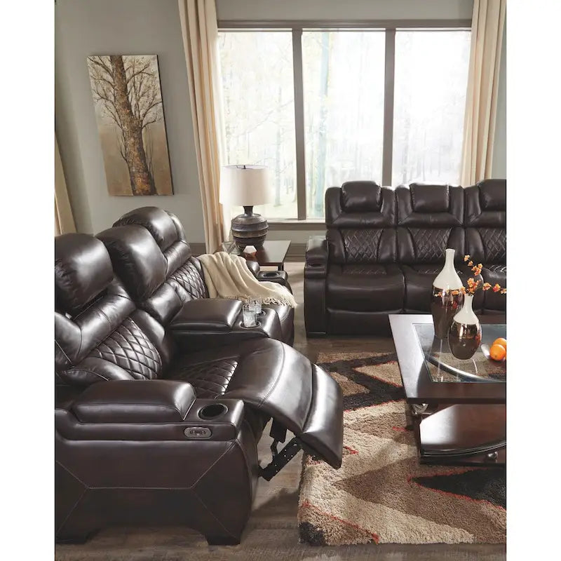 Warnerton Chocolate Brown Faux Leather Power Reclining Sofa - 84 W x 38 D x 44 H