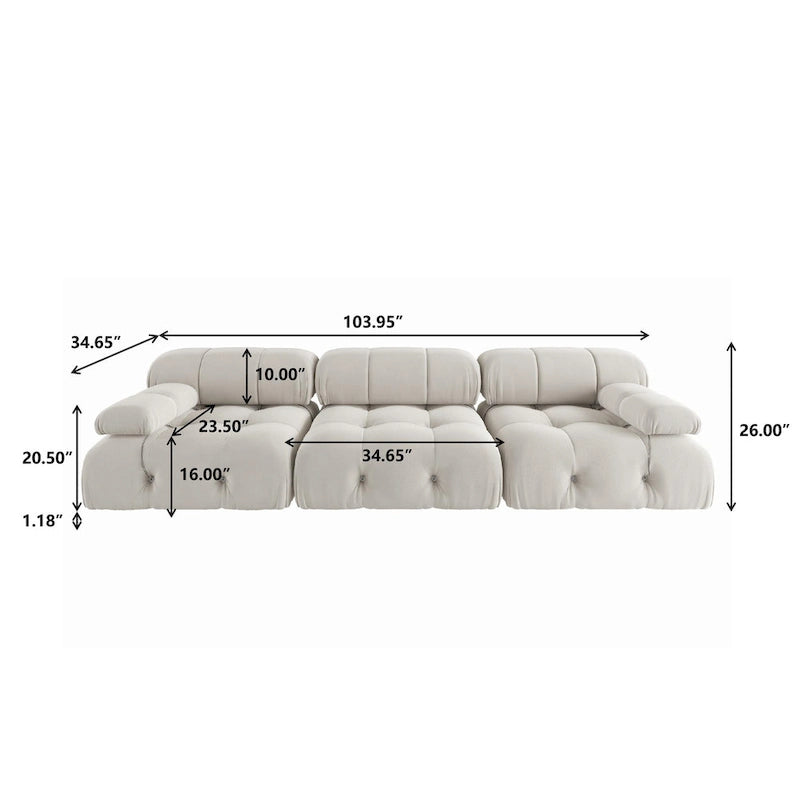 Velvet 3-seater Reversible Modular Sofa