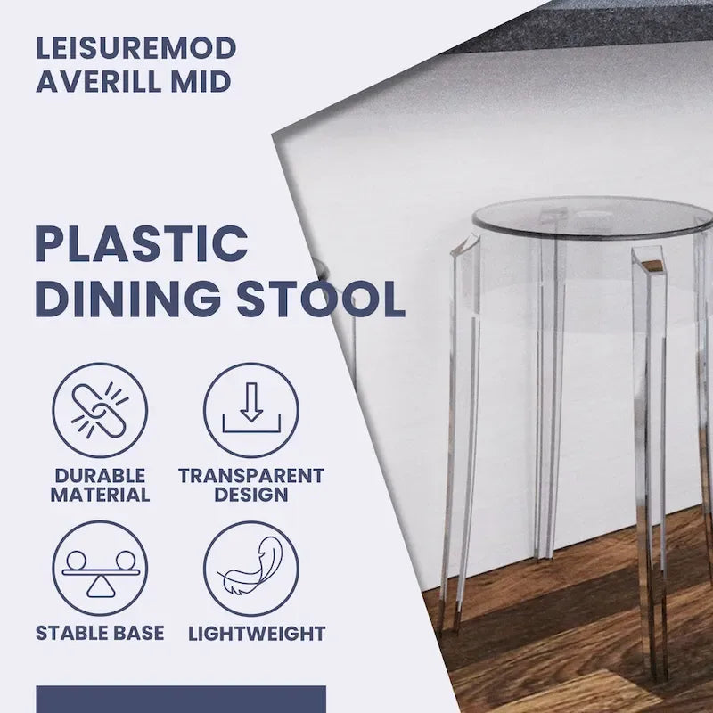 LeisureMod 18 in. High Backless Acrylic Counter Stool with Round Seat and Foot Rest - 18.1