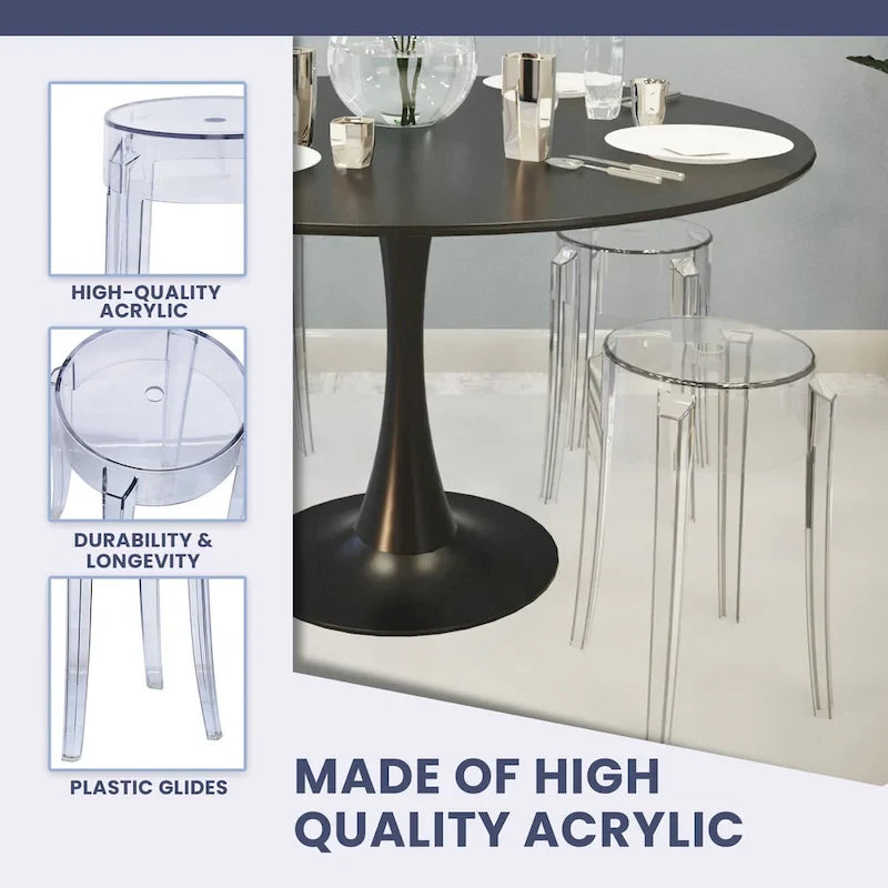 LeisureMod 18 in. High Backless Acrylic Counter Stool with Round Seat and Foot Rest - 18.1
