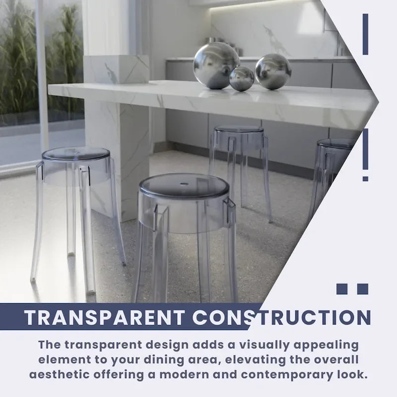 LeisureMod 18 in. High Backless Acrylic Counter Stool with Round Seat and Foot Rest - 18.1