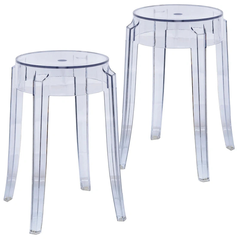 LeisureMod 18 in. High Backless Acrylic Counter Stool with Round Seat and Foot Rest - 18.1