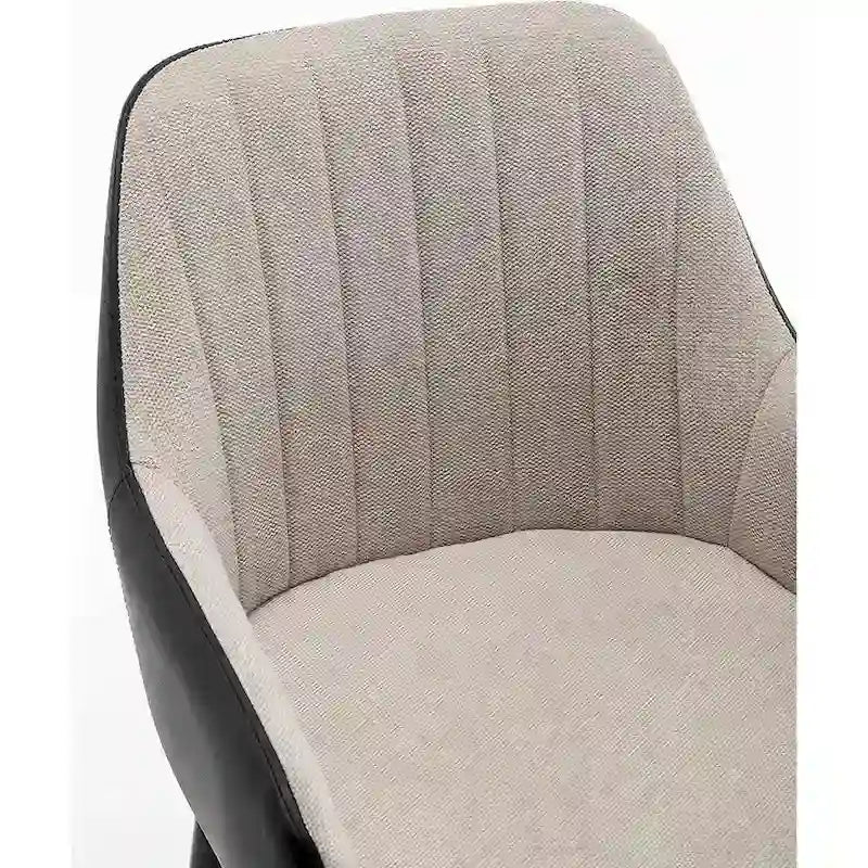 Tall Counter Height Bar Stools, 25, Mid-Back Upholstered Fabric Accent , PU Black Back, Beige Fabric, Set Of 2