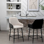 Tall Counter Height Bar Stools, 25, Mid-Back Upholstered Fabric Accent , PU Black Back, Beige Fabric, Set Of 2