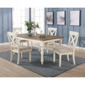 Roundhill Furniture Prato 5-piece Dining Table Set With Cross Back Chairs, Antique White and Distressed Oak