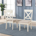 Roundhill Furniture Prato 5-piece Dining Table Set With Cross Back Chairs, Antique White and Distressed Oak
