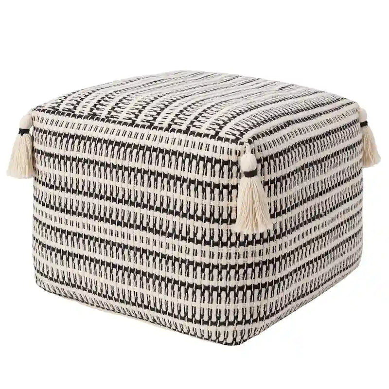 Ister Handmade Striped Cream/Black Pouf