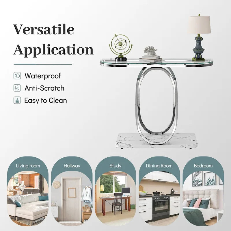 Myhozm 43.3 inches Console Table with Geometric Base, Modern Sofa Table for Entryway, Living Room