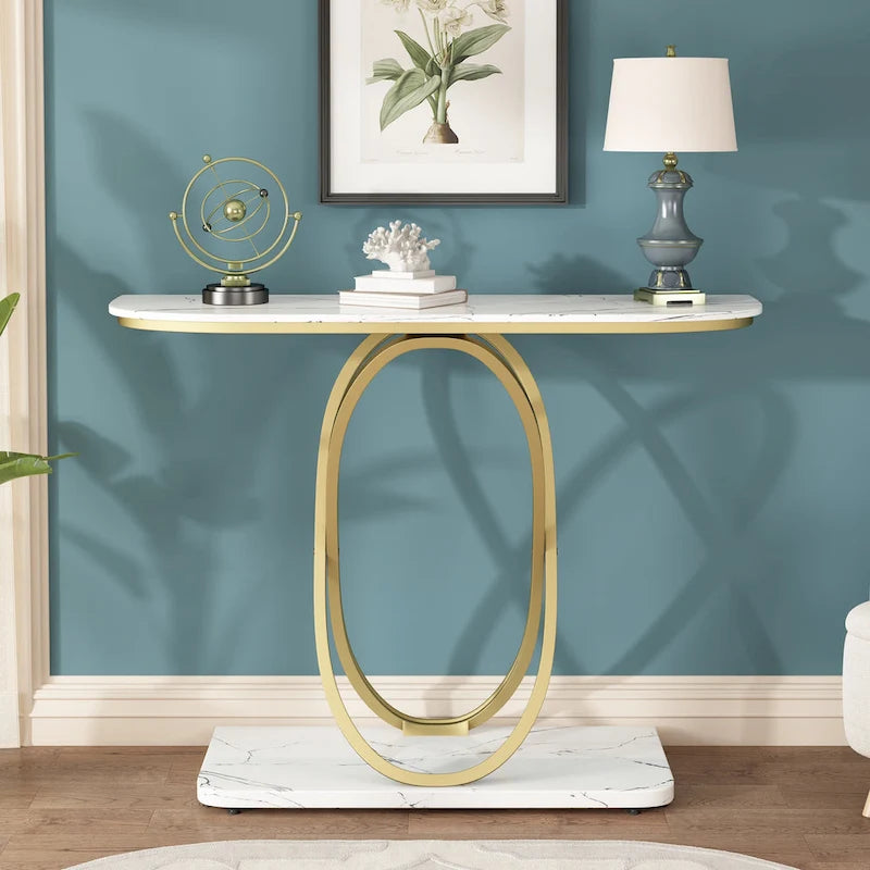 Myhozm 43.3 inches Console Table with Geometric Base, Modern Sofa Table for Entryway, Living Room